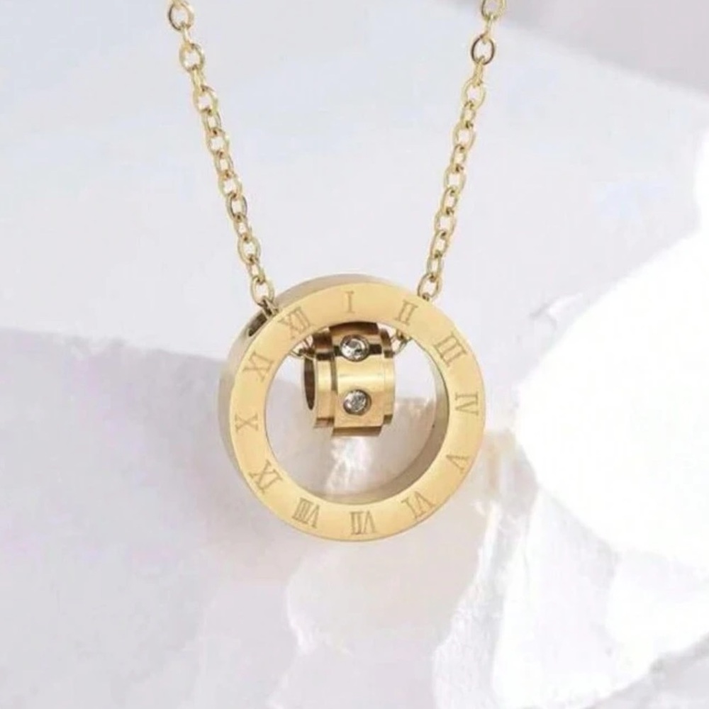 GOLD PLATED CRYSTAL ROMAN NUMERAL NECKLACE ADJUSTABLE MADE IN GERMANY NWT